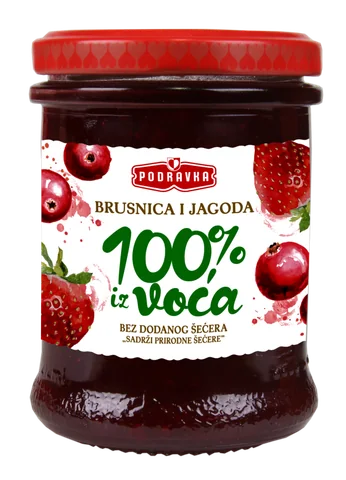 НАМАЗ ПОДРАВКА 100% ОВОШЈЕ СО ВКУС НА БРУСНИЦА И ЈАГОДА 220 ГР